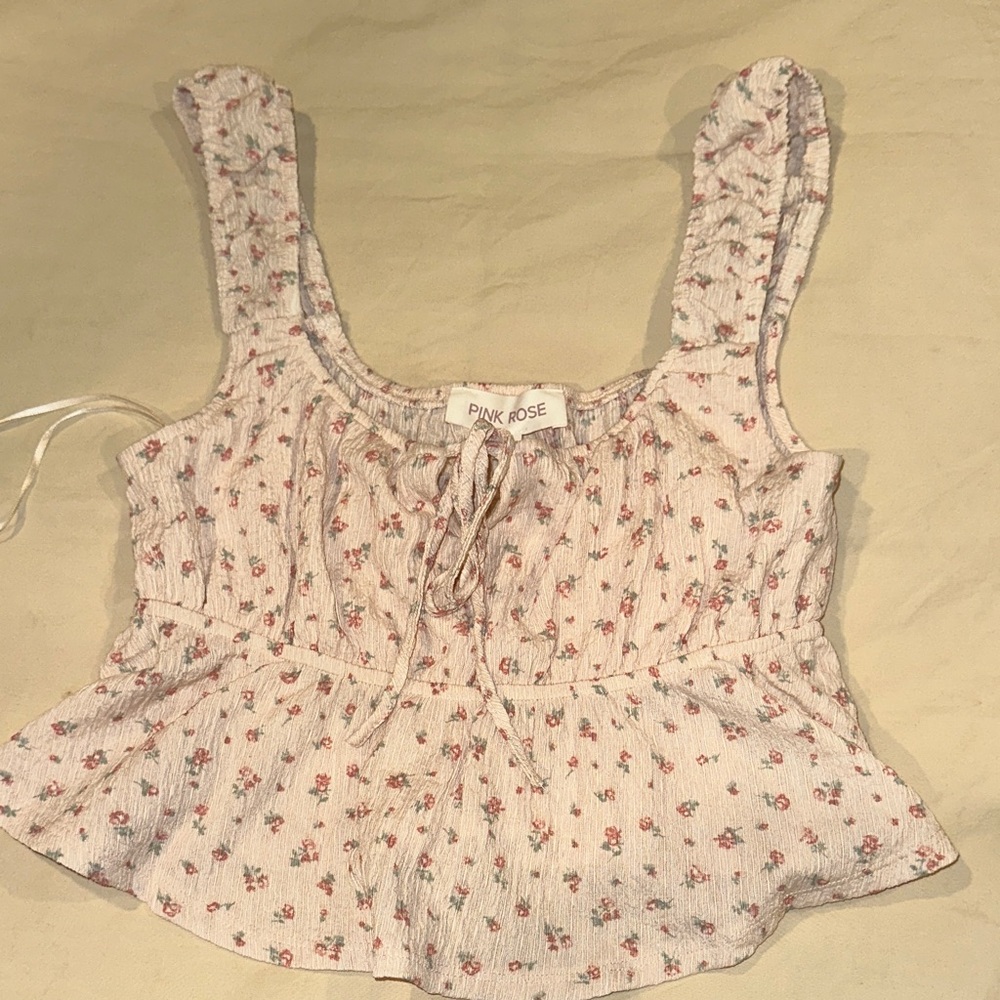 Pink Rose Floral Blouse - Cream and Pink